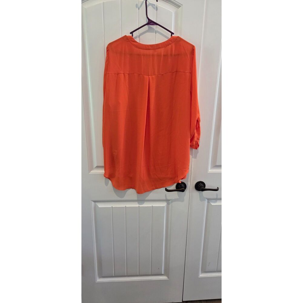 Chaus 2X Orange Roll Tab Sleeve V Neck Tunic Blouse High Low Hem